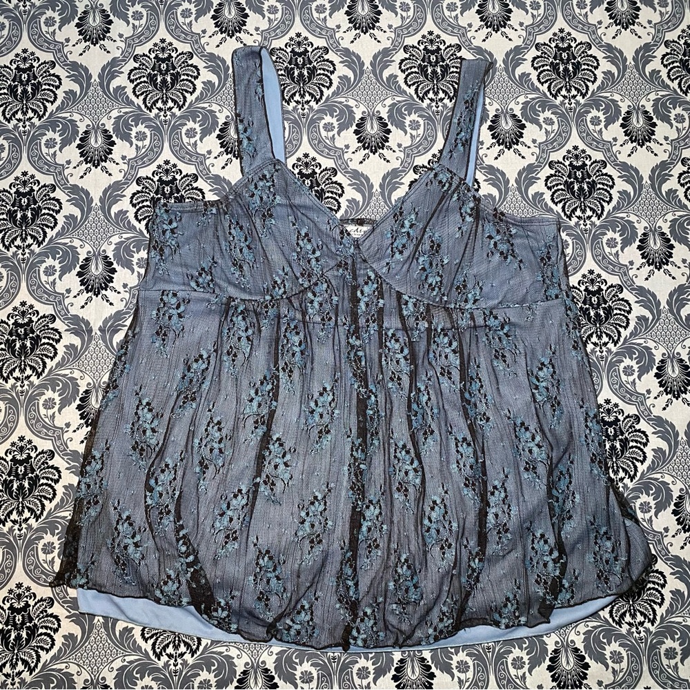 Flowy Black Lace and Light Blue Tank Top